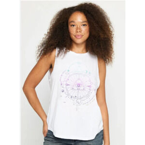 Spiritual Gangster Tank Top Womens Small White 222 Journey Jade Graphic Top Tee